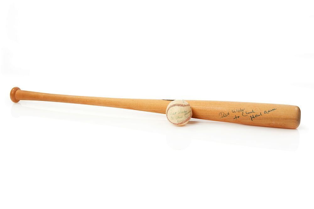 Appraisal: Hank Aaron Signed Baseball Bat and Ball Hank Aaron signed