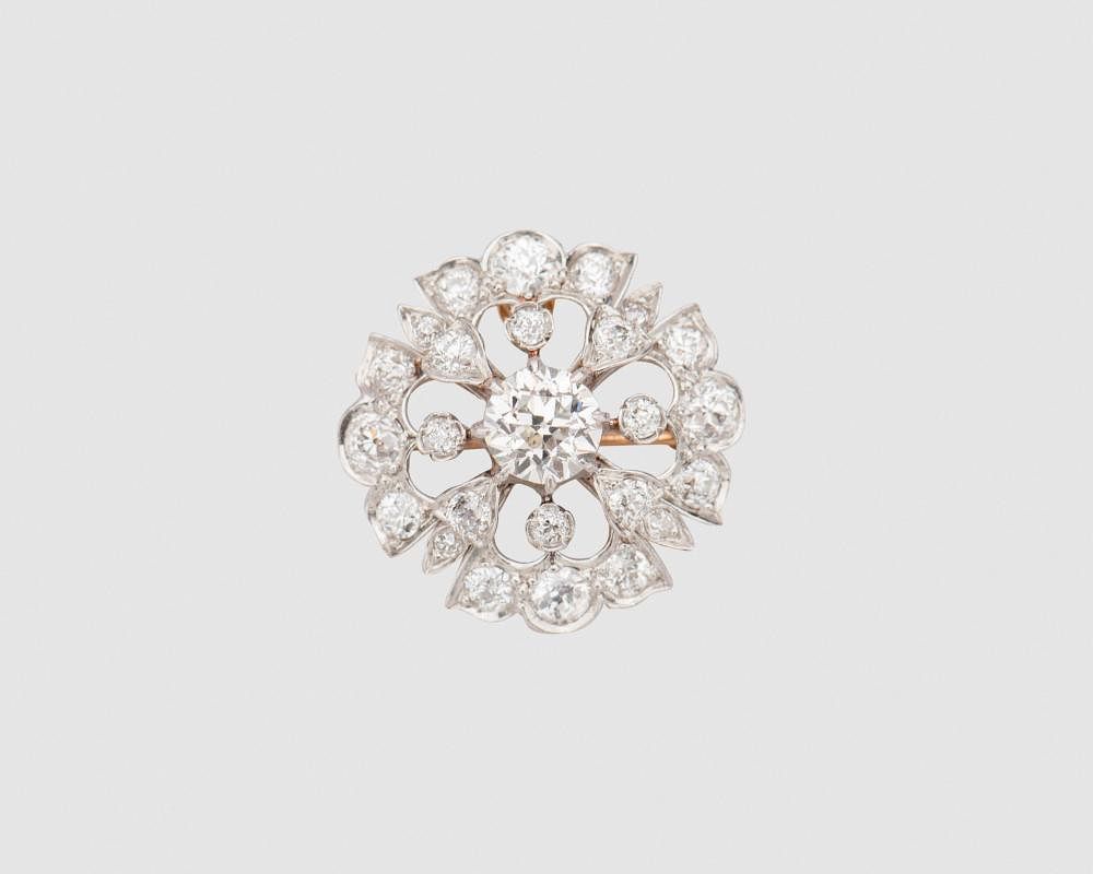 Appraisal: Platinum K Yellow Gold and Diamond Pendant Brooch Platinum K