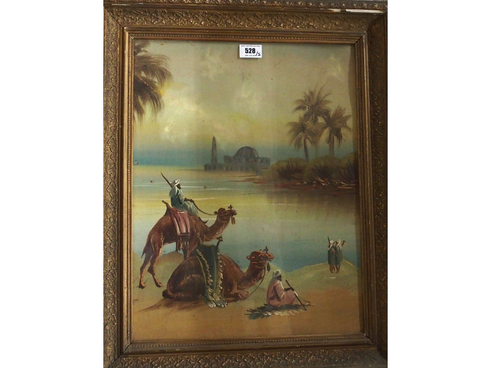 Appraisal: ARABIAN SCENE oil on board various miscellaneous prints