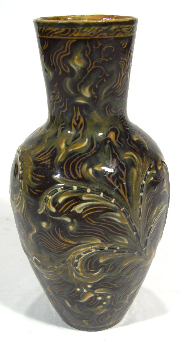 Appraisal: Doulton Lambeth stoneware vase with hand painted and relief moulded