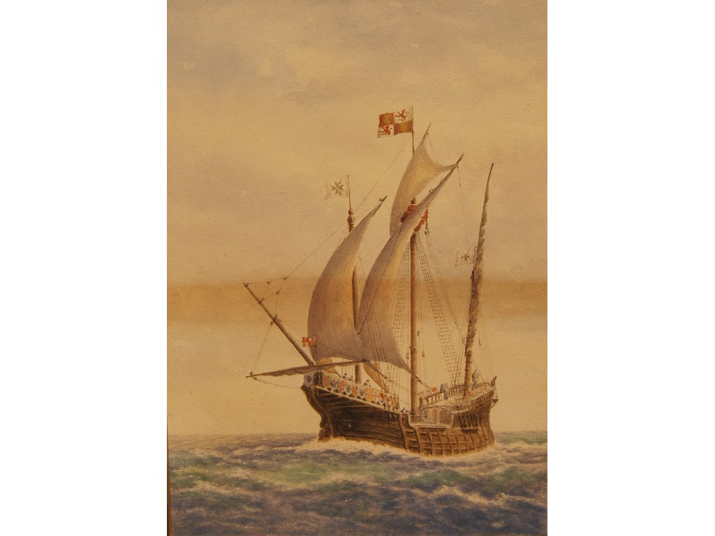 Appraisal: th century English school - Fully-rigged galleon on the seas