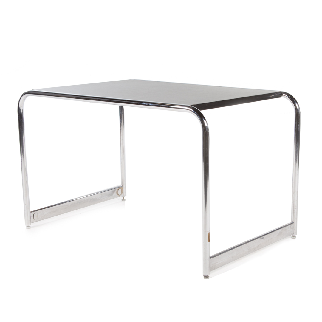 Appraisal: Contemporary chrome desk th century tubular chrome frame with black