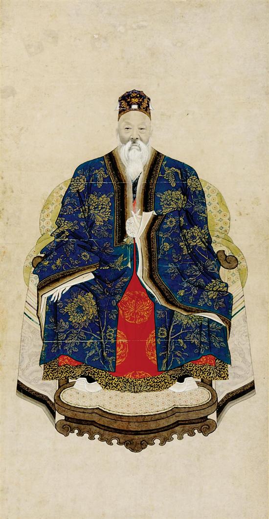 Appraisal: Chinese ancestor portraits th century gouache on paper depicting court