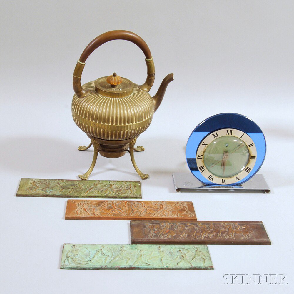 Appraisal: Telechron Desk Clock a Gorham Brass Teapot and Four Bronze