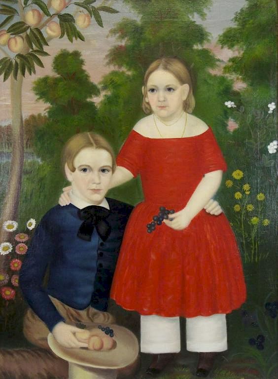 Appraisal: th th C Oil on Canvas Portrait of Two Children