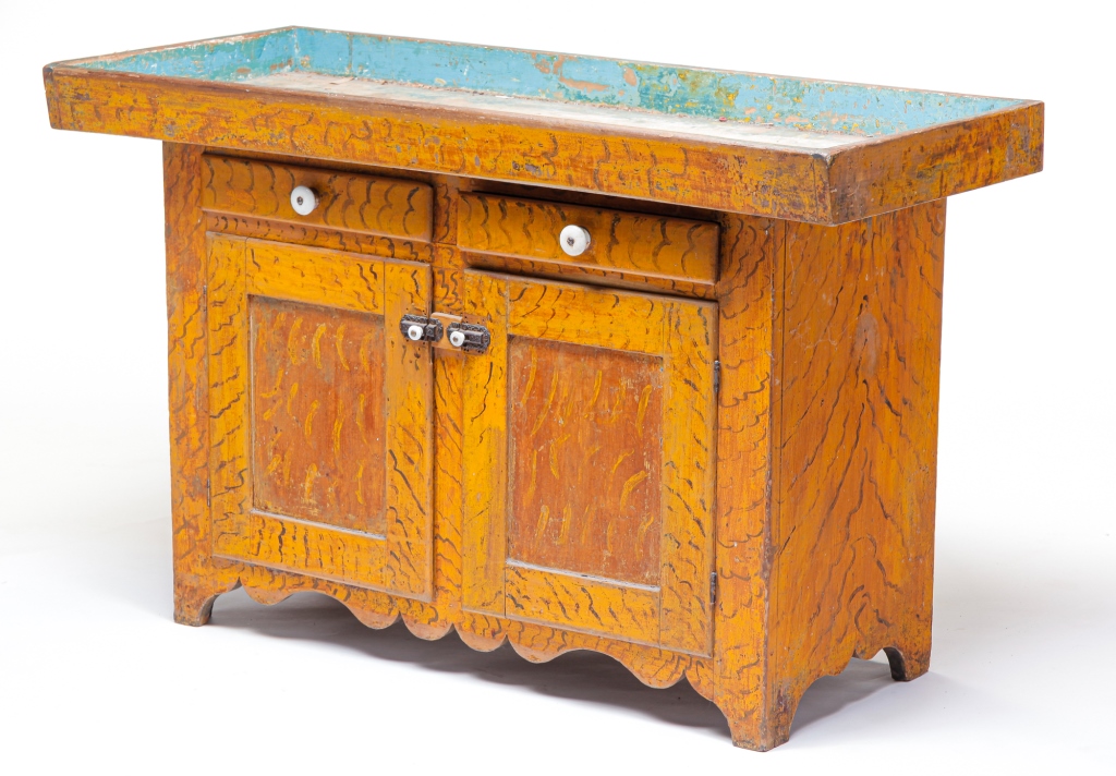 Appraisal: AMERICAN GRAIN PAINTED DRY SINK Mid th century poplar Two