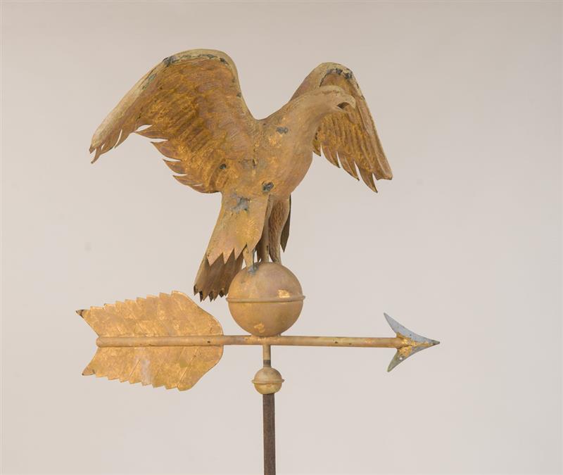 Appraisal: AMERICAN GILT-COPPER EAGLE-FORM WEATHERVANE TH CENTURY Mounted on a black