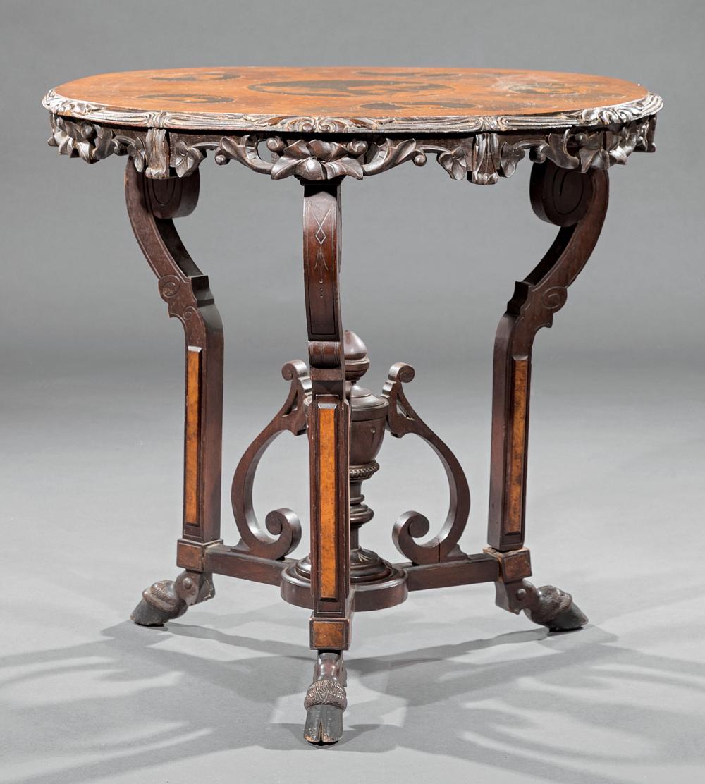 Appraisal: Rare Continental Carved and Inlaid Walnut Center Table late th