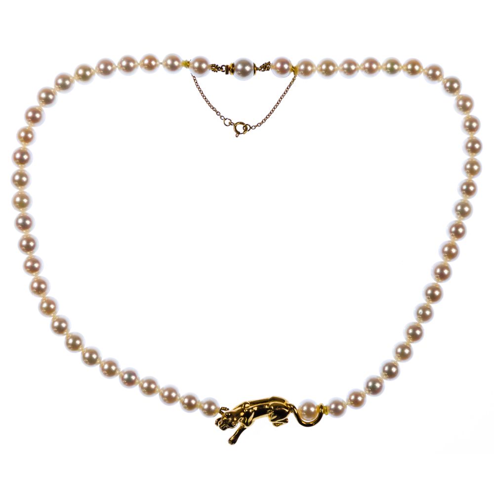 Appraisal: CARTIER K YELLOW GOLD AND PEARL CHOKER NECKLACEFrom the Mowgli