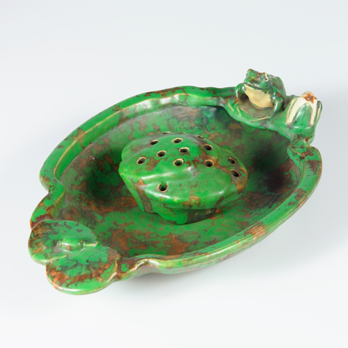 Appraisal: WELLER Coppertone bowl and flower frog set with frog figure