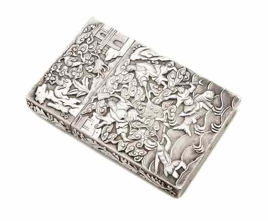 Appraisal: A Chinese Export Silver Card Holder of rectangular form decorated