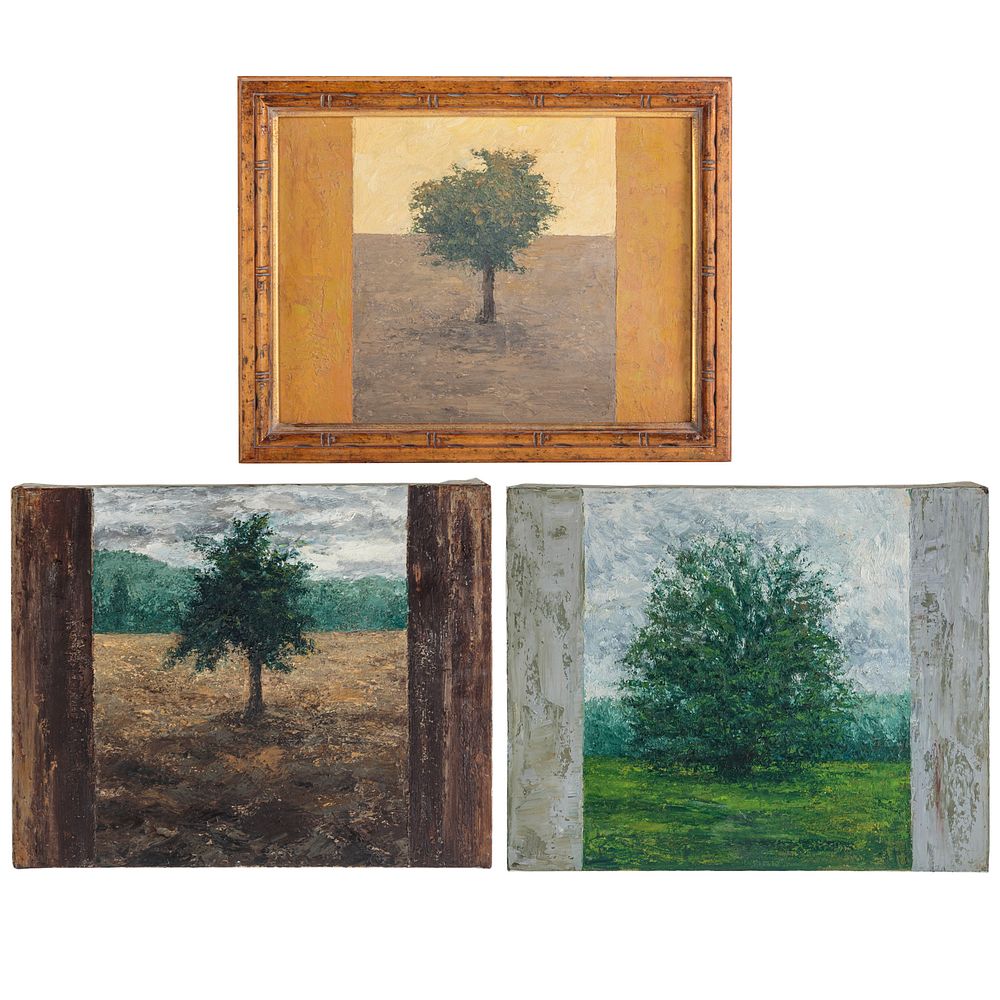 Appraisal: Richard Ballard Trio of Trees mixed media American th century