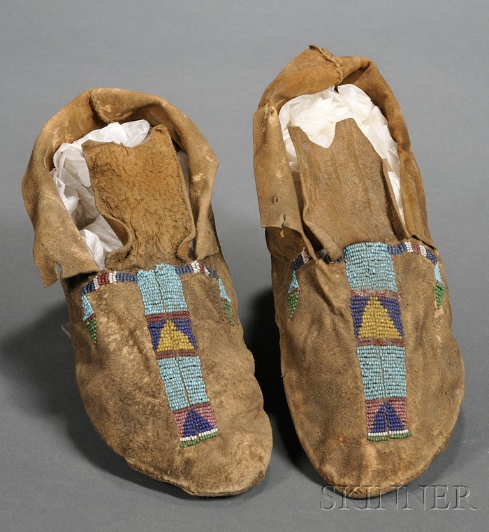 Appraisal: Plains Beaded Hide Moccasins Crow c late th century with