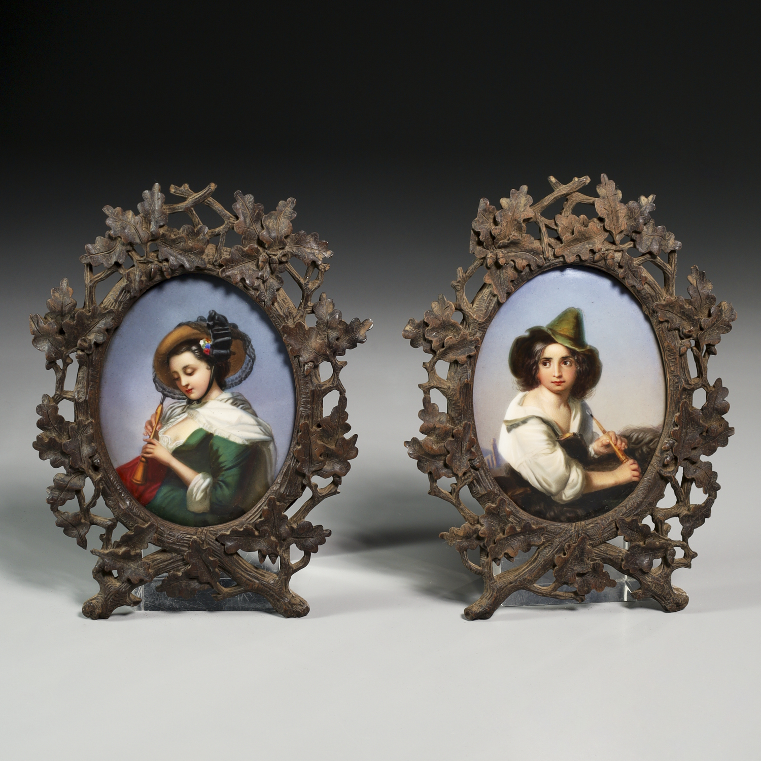 Appraisal: KPM PAIR FRAMED PORCELAIN PLAQUES th c Germany hand painted