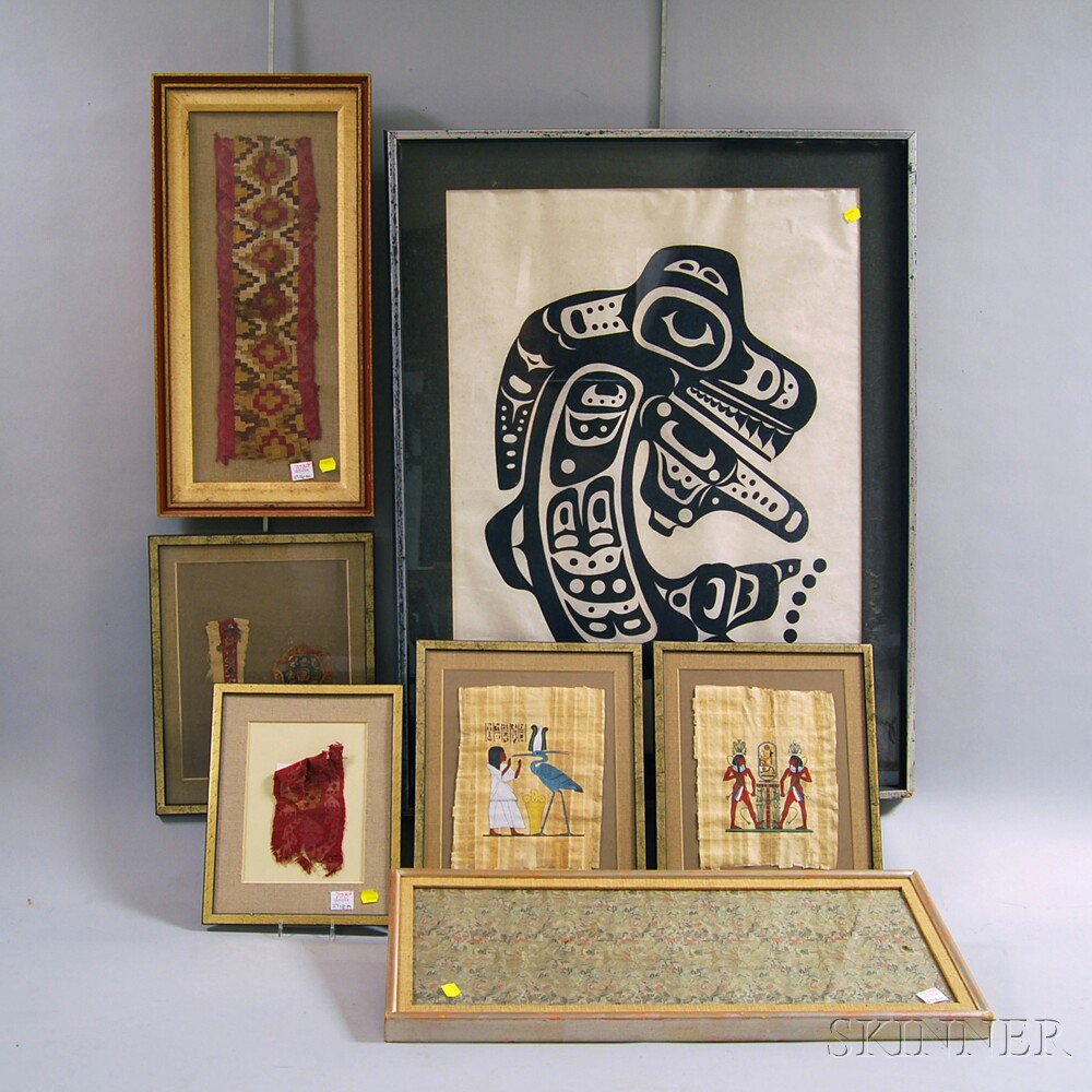 Appraisal: Seven Framed Textiles and Works four textile fragments including an