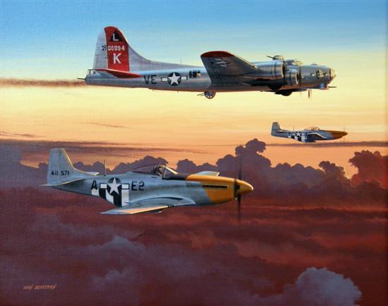 Appraisal: Ivan Berryman B- F in flight with two P Mustang