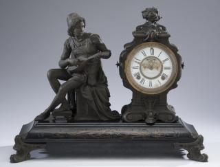 Appraisal: Ansonia patinated metal and marble mantel clock Early th century