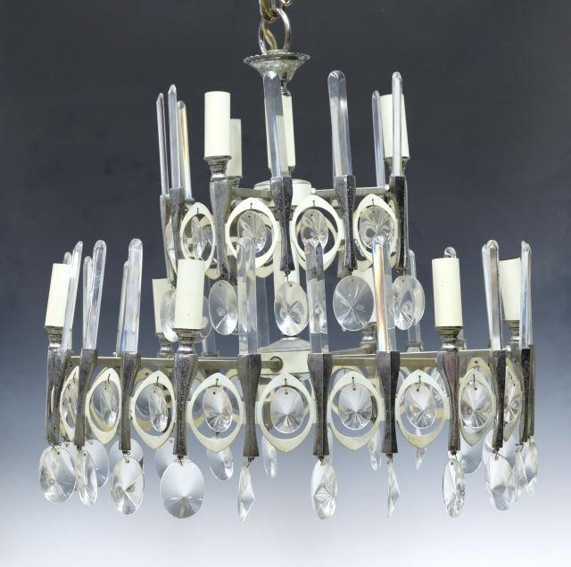 Appraisal: Italian mid-century modern nine-light chandelier attributed to Gaetano Sciolari Italian