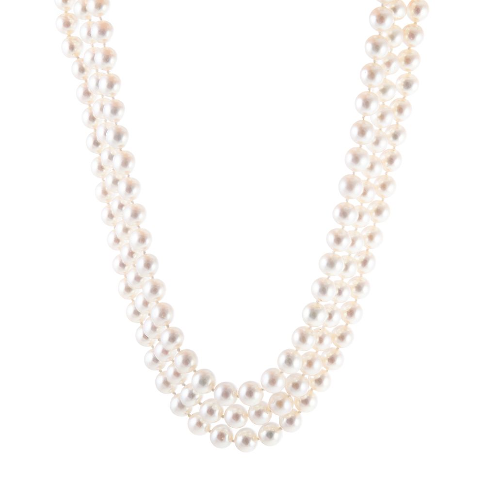 Appraisal: A Three-Strand Pearl Necklace with K Clasp A necklace featuring