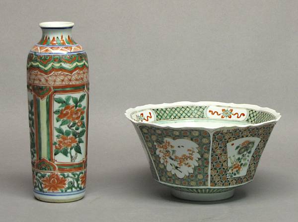 Appraisal: Two famille verte enameled porcelain containers The first a Transitional