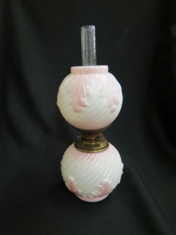 Appraisal: Miniature Oil Lamp opaque glass with raised pink design on