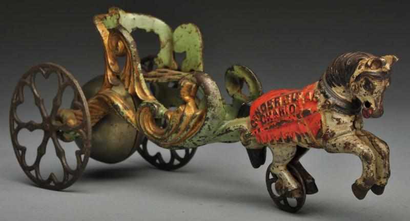 Appraisal: Cast Iron Horse-Drawn Gong Bell Toy Description American Cinderella's chariot