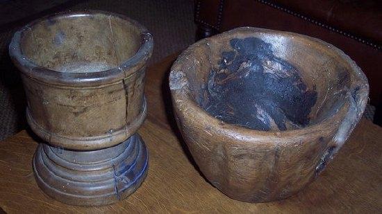 Appraisal: A Spanish olive wood mortar cm high and a cheese