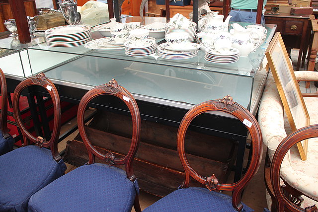 Appraisal: A GLASS TOPPED BLACK PAINTED TABLE TOP DISPLAY CABINET with