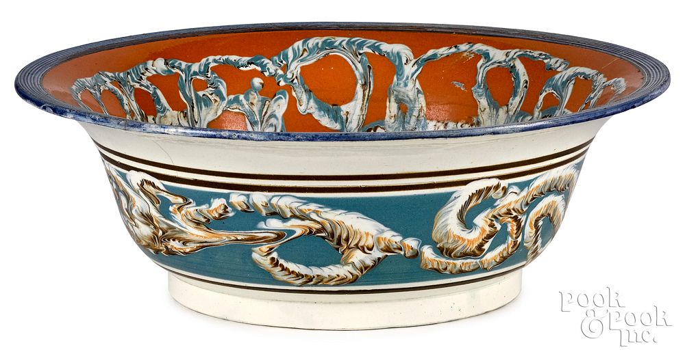 Appraisal: Large mocha bowl with earthworm decoration Large mocha bowl with