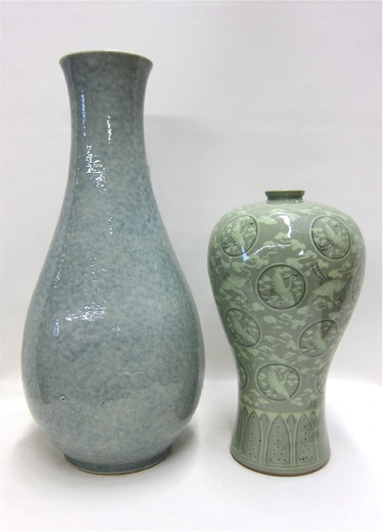 Appraisal: ONE CHINESE AND ONE KOREAN GLAZED EARTHENWARE VASE the larger