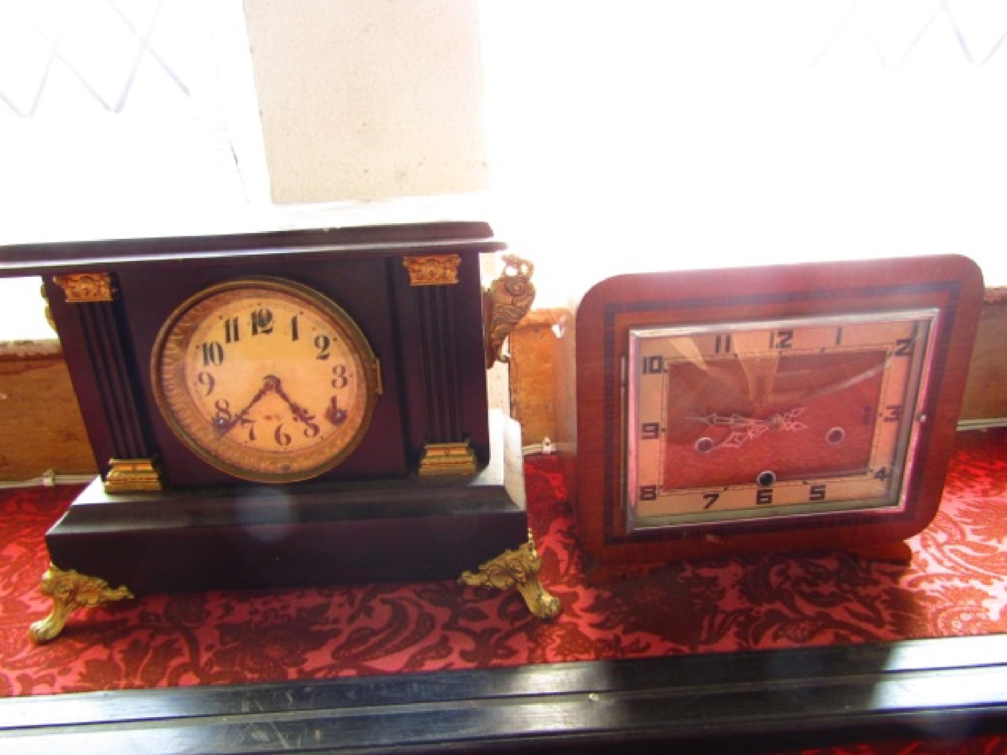 Appraisal: An Art Deco mantle clock the walnut case cross banded