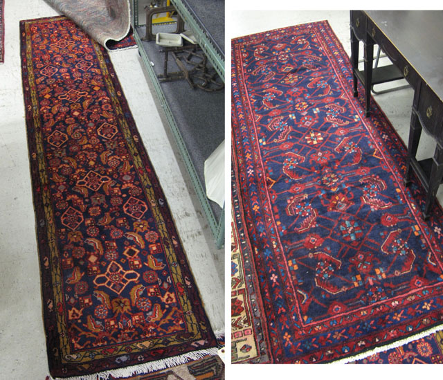 Appraisal: TWO PERSIAN HAMADAN TRIBAL RUNNERS both with Herati floral motif