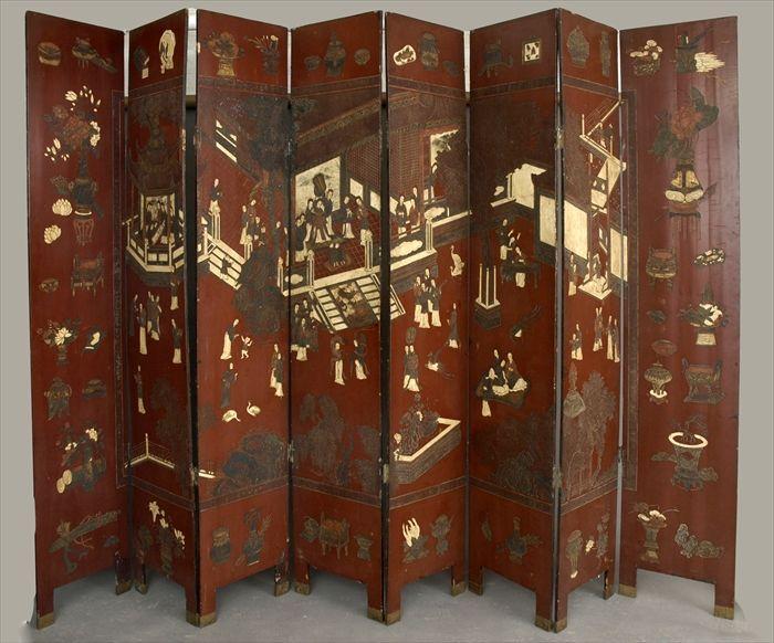 Appraisal: Chinese Coromandel Lacquer Eight-Panel Folding Screen x in