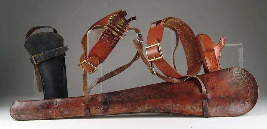 Appraisal: MISCELLANEOUS LEATHER GOODS Lot includes carbine boot with straps CONDITION