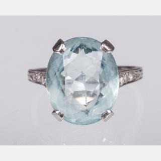 Appraisal: A Platinum Aquamarine and Diamond Ring Set with one very