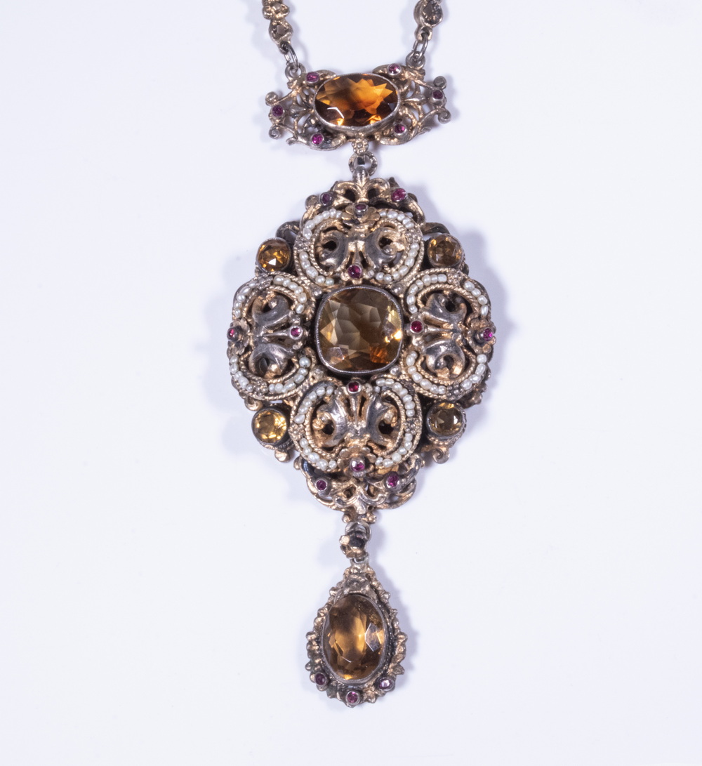 Appraisal: RARE RENAISSANCE GILT SILVER CITRINE PENDANT ON CHAIN Set with