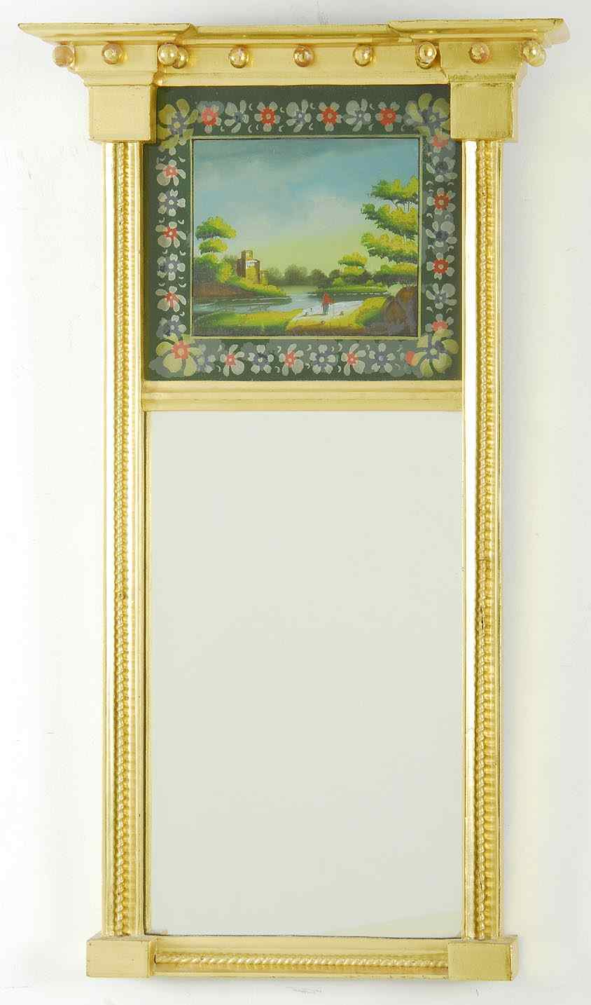 Appraisal: ANTIQUE SHERATON TABERNACLE MIRROR th CenturyWith original gold leaf Cornice