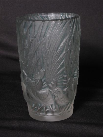 Appraisal: Lalique 'Coqs et Plumes' frosted and blue glass vase first