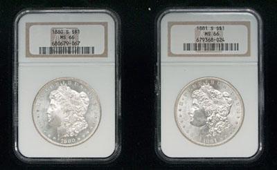 Appraisal: Two Gem BU Morgan silver dollars -S and -S both