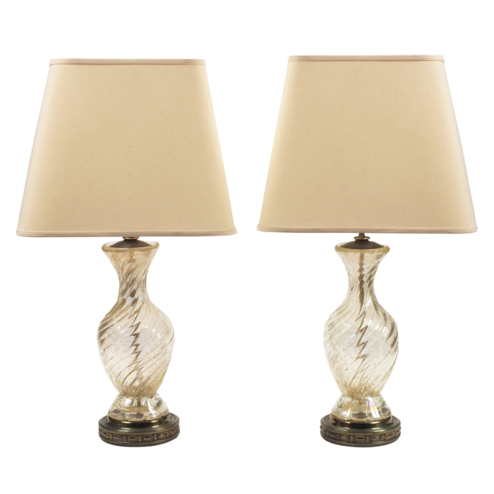 Appraisal: Murano glass lamps pair Italy colorless glass with ribbed swirlpattern