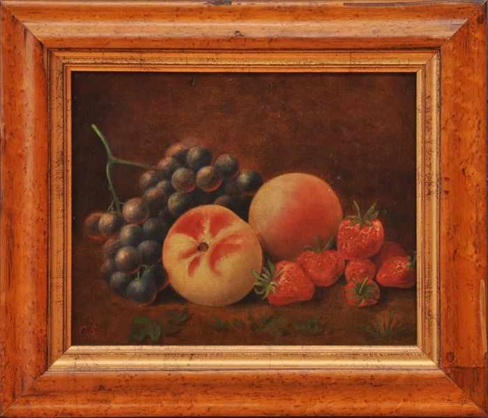 Appraisal: ENGLISH SCHOOL STILL LIFE WITH GRAPES PEACHES AND STRAWBERRIES Oil