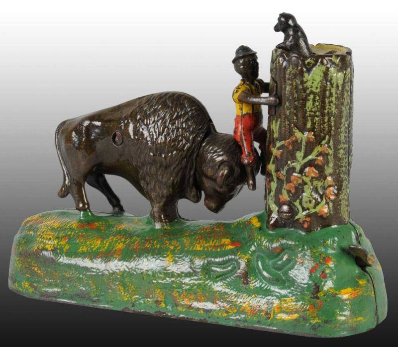 Appraisal: Cast Iron Butting Buffalo Mechanical Bank Description Manufactured by Kyser