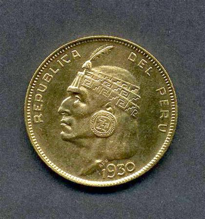 Appraisal: piece Gold Coin Peru soles Inca head Some faint handling