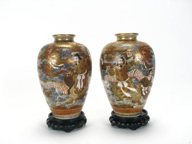 Appraisal: Pair of Satsuma Vases '' high depicting figures and dragon