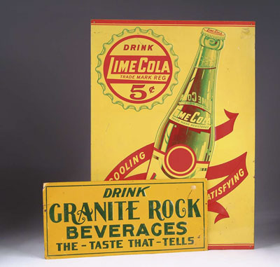 Appraisal: LOT OF TWO ADVERTISING SIGNS Embossed Granite Rock Beverages and