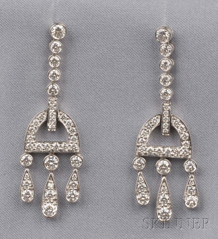 Appraisal: Platinum and Diamond Legacy Buckle Earpendants Tiffany Co set throughout