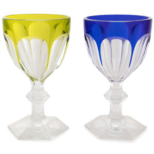 Appraisal: A Pair of Baccarat Chalices comprising a cobalt-accented example dated