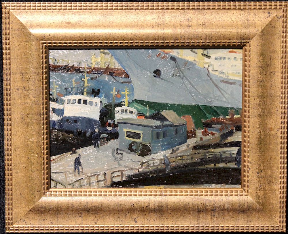 Appraisal: Signed European School Harbor Scene Painting Signed European School Harbor