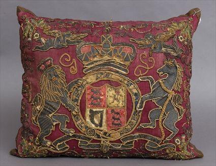 Appraisal: GEORGE III METALLIC THREAD EMBROIDERED APPLIQUE ARMORIAL PILLOW Centered by