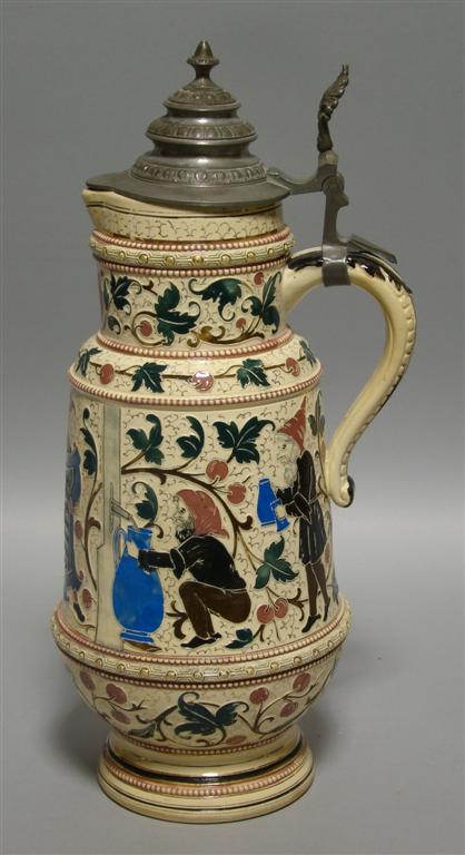 Appraisal: LARGE GERMAN TANKARD Of typical form the glazed pottery body